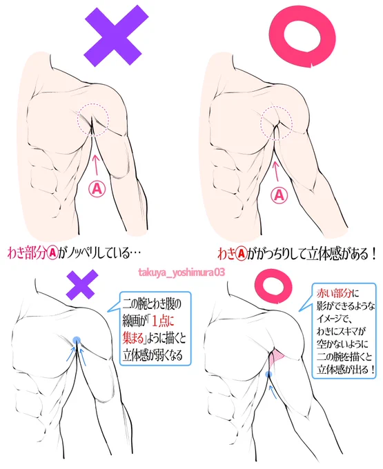 マッチョ男子の筋肉を描くとき⭕️❌図解 