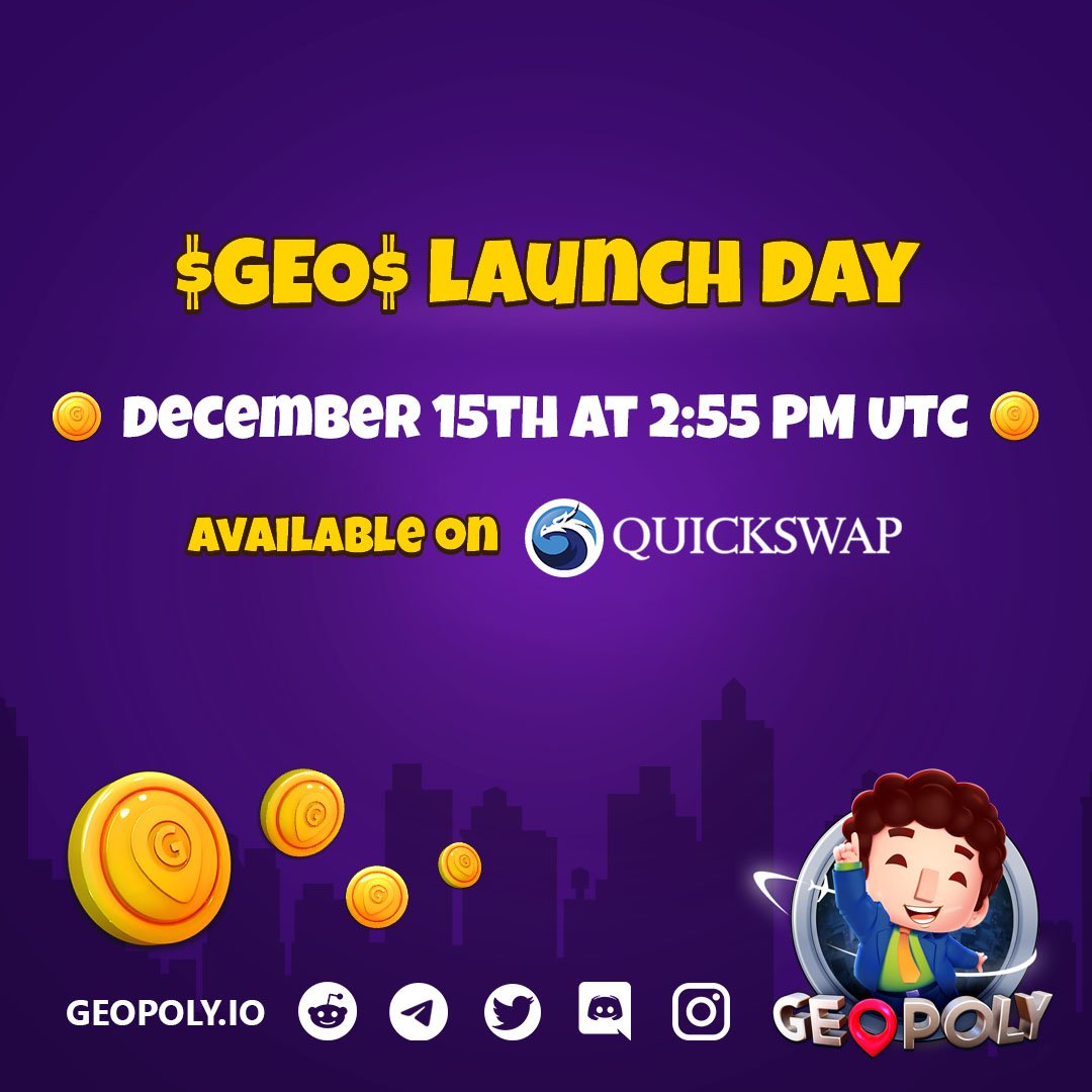 TGKThunders's tweet photo. @Geopoly_Game 

▪️ #Geopoly will make its way to @QuickswapDEX today at 2.50PM UTC

▪️Also #GEOPOLY will be available to buy/sell on @MEXC_Global today at 3PM UTC.

Join the largest capitalist #Metaverse

$GEO @SeedifyFund https://t.co/6sBDzsmukv