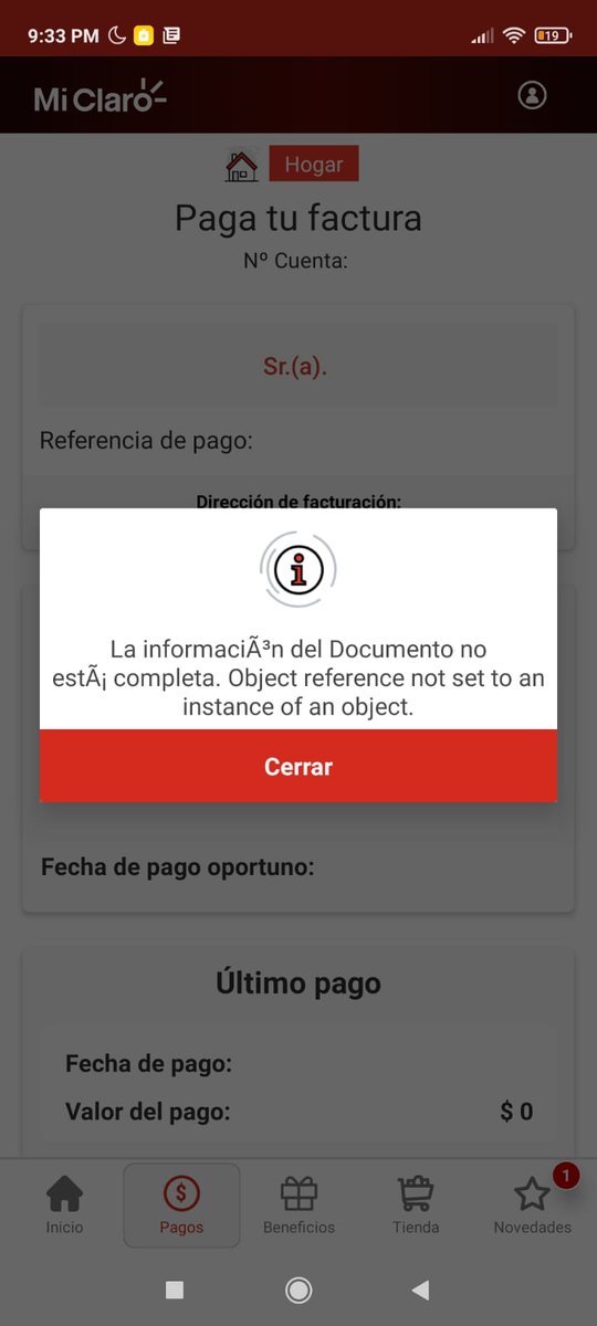 K_miloGarcia's tweet photo. @ClaroTeAyuda ¡Hola!
La aplicación MiClaro presenta un error y no me deja pagar la factura hogar. Vencimiento mañana, ¡AYUDA! https://t.co/hdG5LyOFgZ