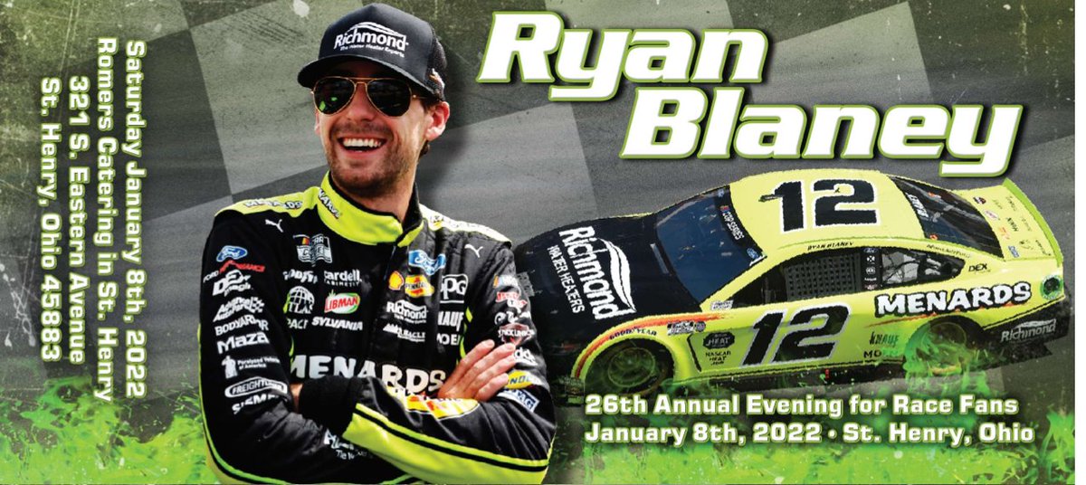 Blaney's tweet photo. Race Fans - join me on Saturday, January 8, 2022 at the 26th Annual Evening for Race Fans in St.Henry, Ohio. Call 419-586-2219 for tickets! https://t.co/BQPu8U9fYO