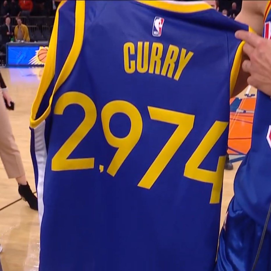 Steph Curry was presented with a 2,974 jersey after making NBA history tonight.

"Basketball history ... this is pretty special."
