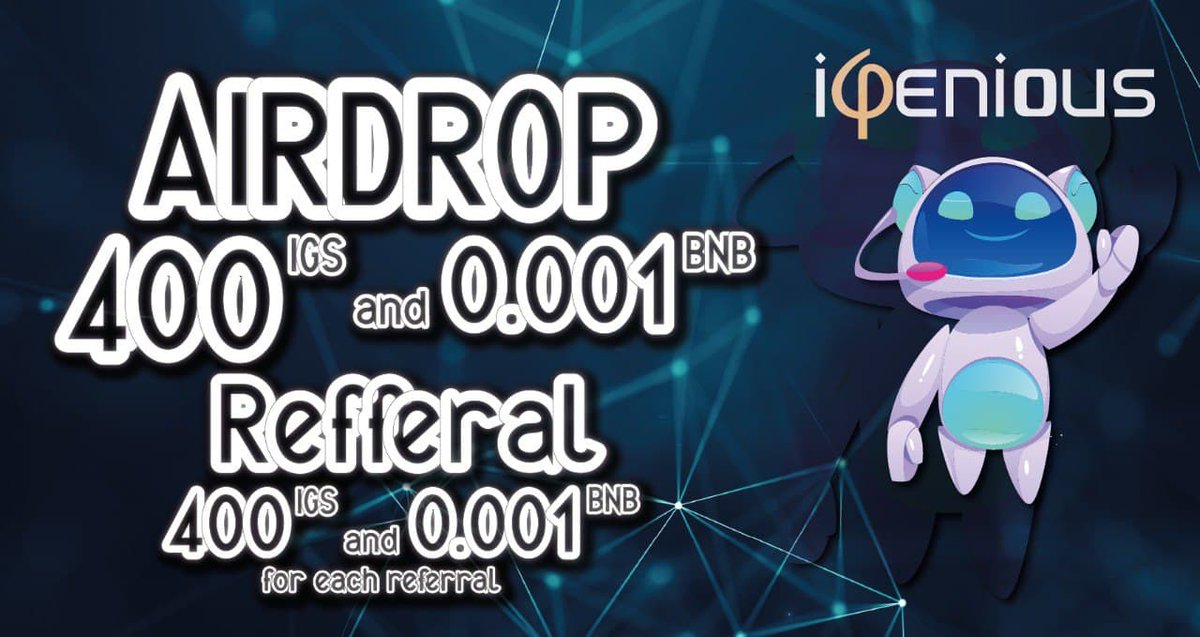 Airdrop_LC's tweet photo. IGenious Airdrop

For completing all tasks: 400 ($20) in $IGS and 0,001 $BNB
Referral: 400 ($20) in $IGS and 0,001 $BNB

Airdrop Link: https://t.co/YLDDOjg7md

Airdrop ends 2 January. Distribution of awards 10 January

#IGenious #Airdrop #LegitCommunity 

Good luck https://t.co/7SwJqDWptk