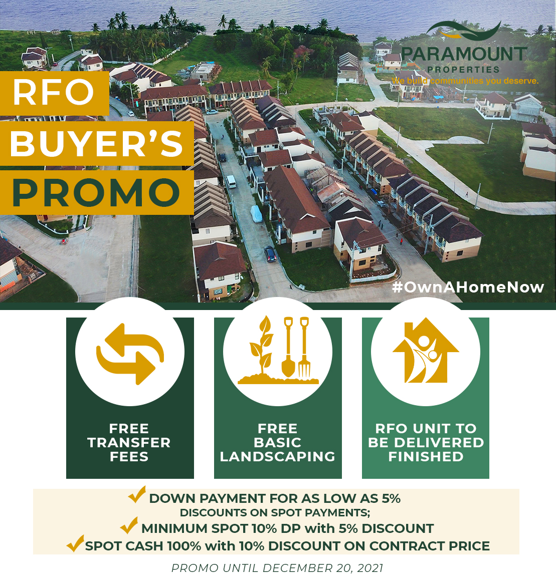 paramount_ph's tweet photo. Attention Home Buyers!
Avail of these FREEBIES this month:
✅ FREE Transfer Fees
✅ FREE Basic Landscaping
✅ FREE Finishing
And HUGE DISCOUNTS:
✅ 5% Discount on Spot Payments
✅ 10% Discount on Contract Price for 100% Spot Payment

Hurry, contact your Broker Now #OwnAHomeNow https://t.co/bdz5dwhMiB