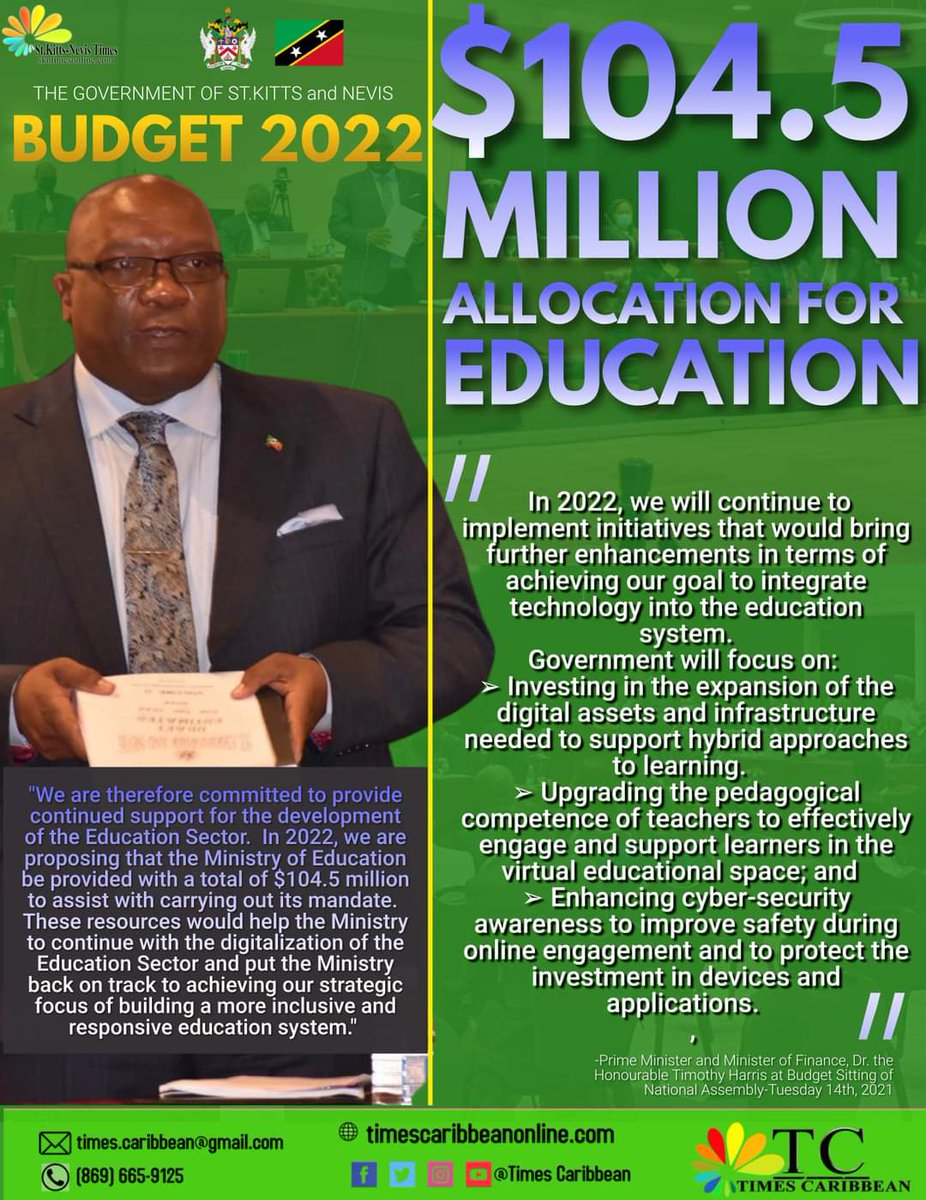 Ministry of Education Allocated $104.5 Million to Assist with Carrying Out its Mandate of the Comprehensive Digitalisation of the Sector. 
#budget2022 #ImprovingEducation