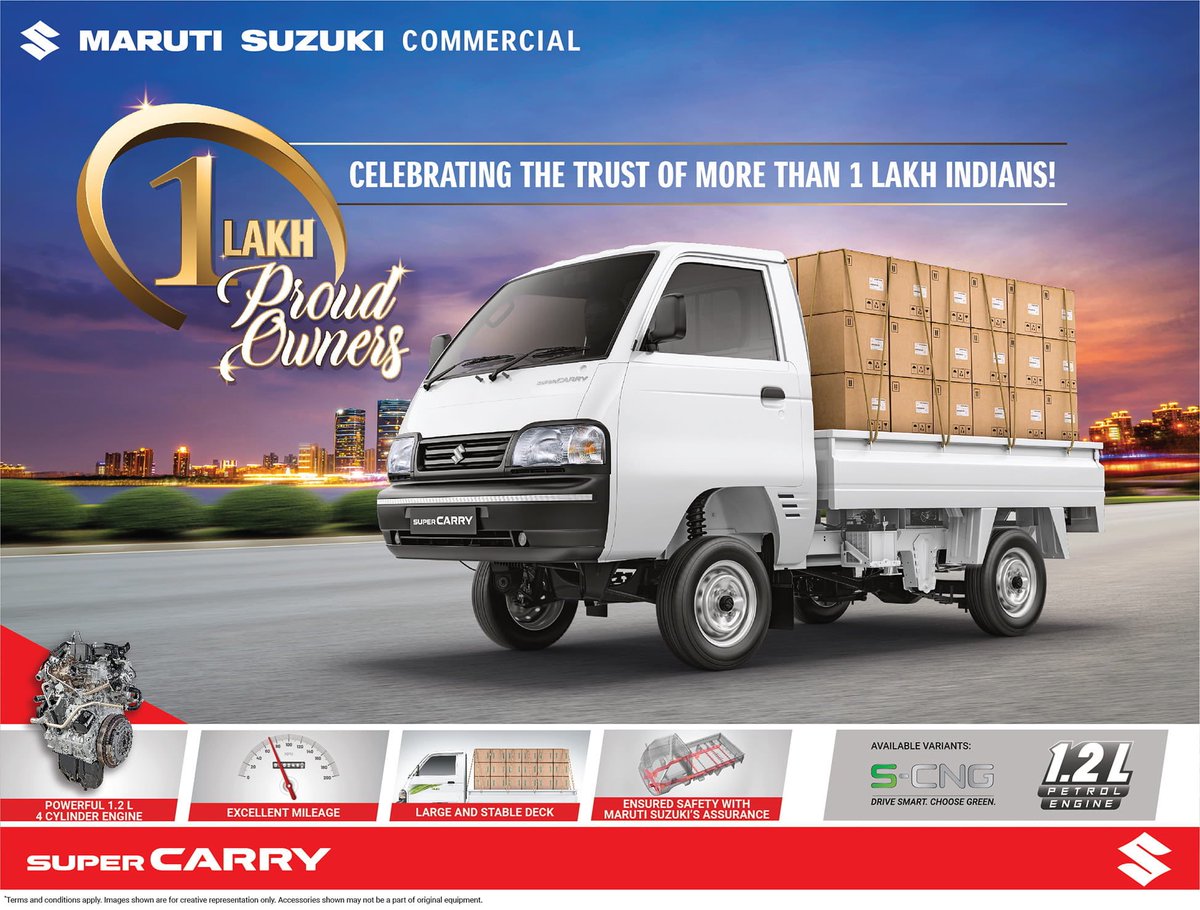 VahanWarta's tweet photo. #MarutiSuzuki Super Carry sales cross 1 lakh milestone.. https://t.co/IZ2V9m0jW4