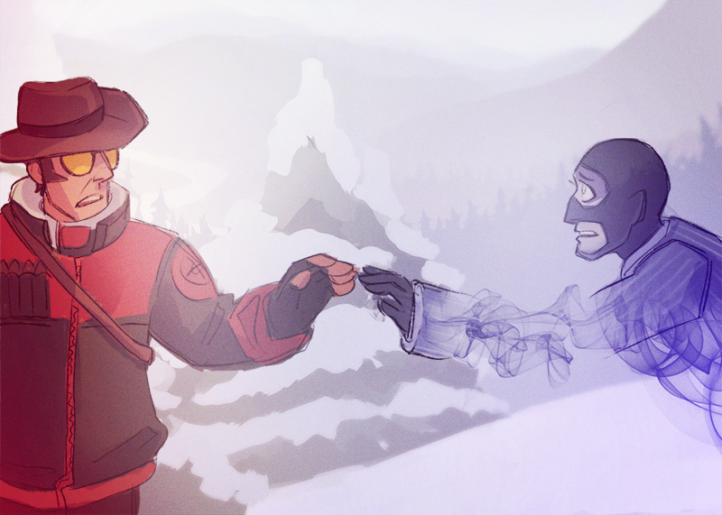 bloo_spy's tweet photo. licherally just drew this as a fcking tumblr ad for my #sniperspy fanfic :V #tf2sniper #tf2spy #tf2fanart #bluspy https://t.co/w830Q1kUu1