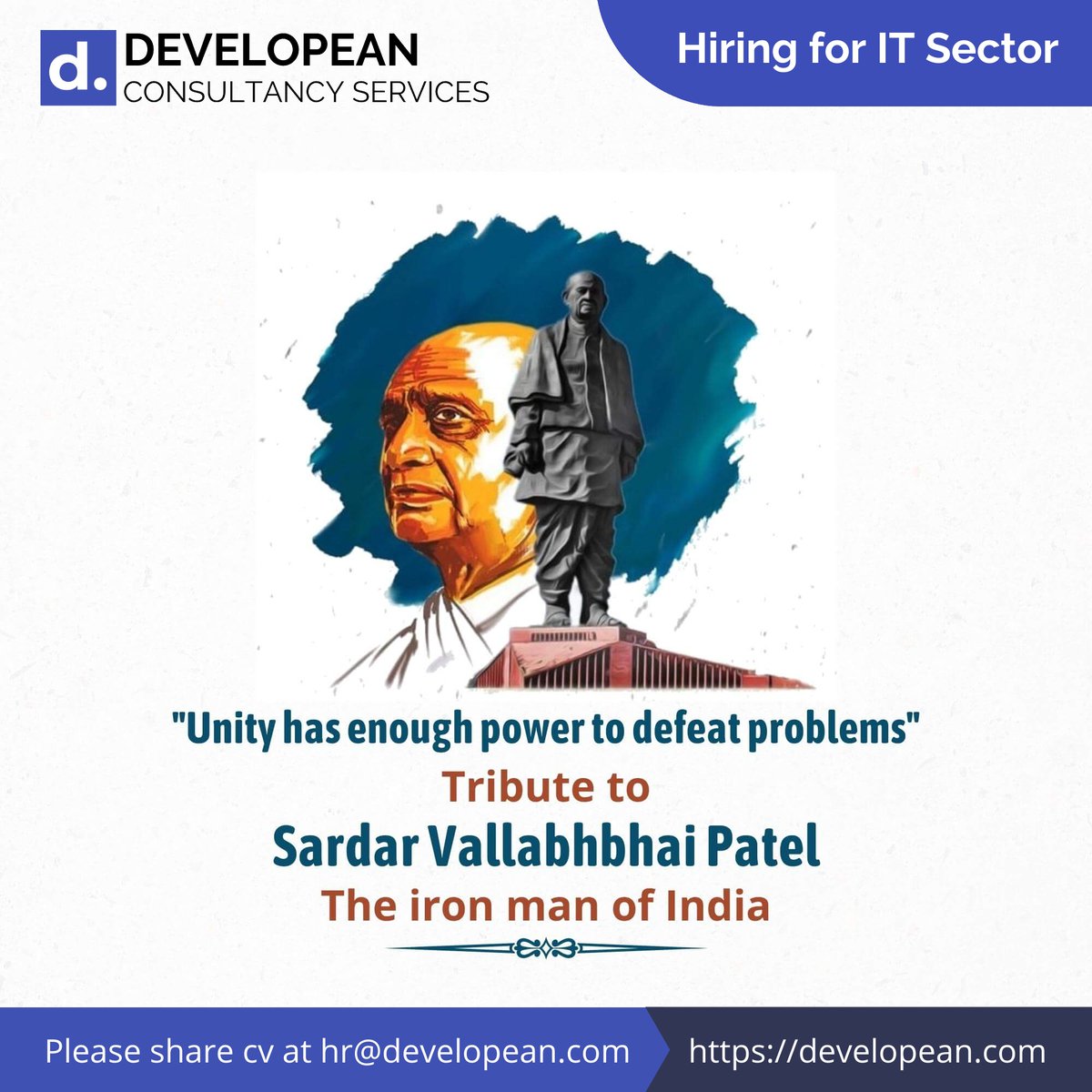 developean's tweet image. Tributes to Sardar Vallabhbhai Patel on his punyatithi. #sardarvallabhbhaipatel #morning #developean #itjobs