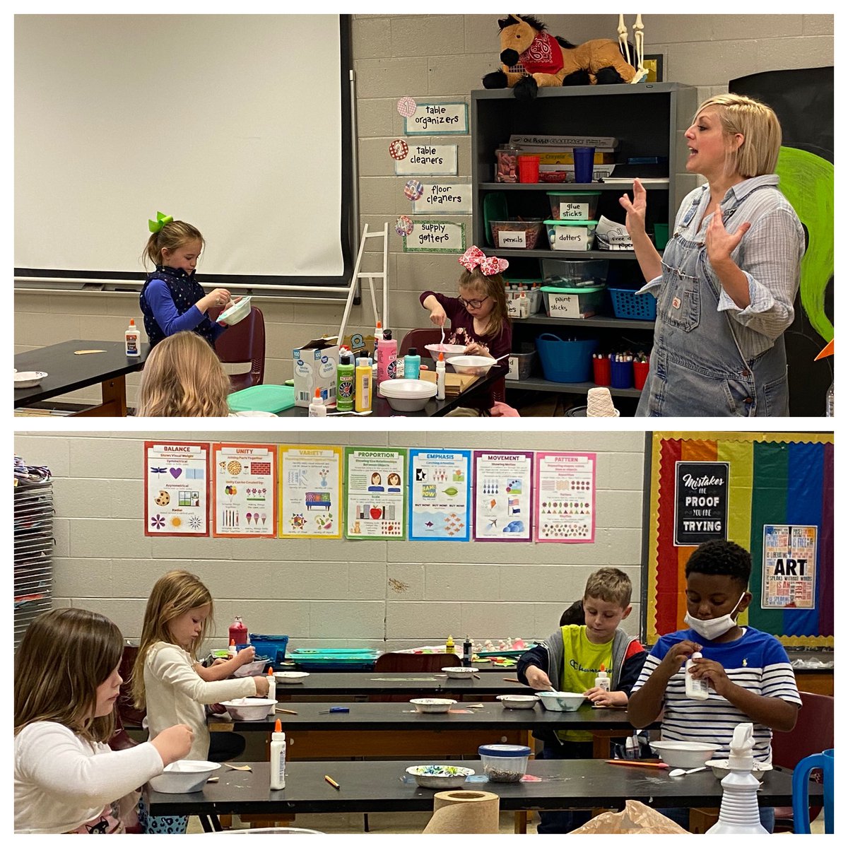 Glitter, paint, shaving cream, and a room full of first graders. Yes! Mrs. Amber survived…with some fabulous ornaments to boot! #artisfun #SCESRelatedArts @SullCentral