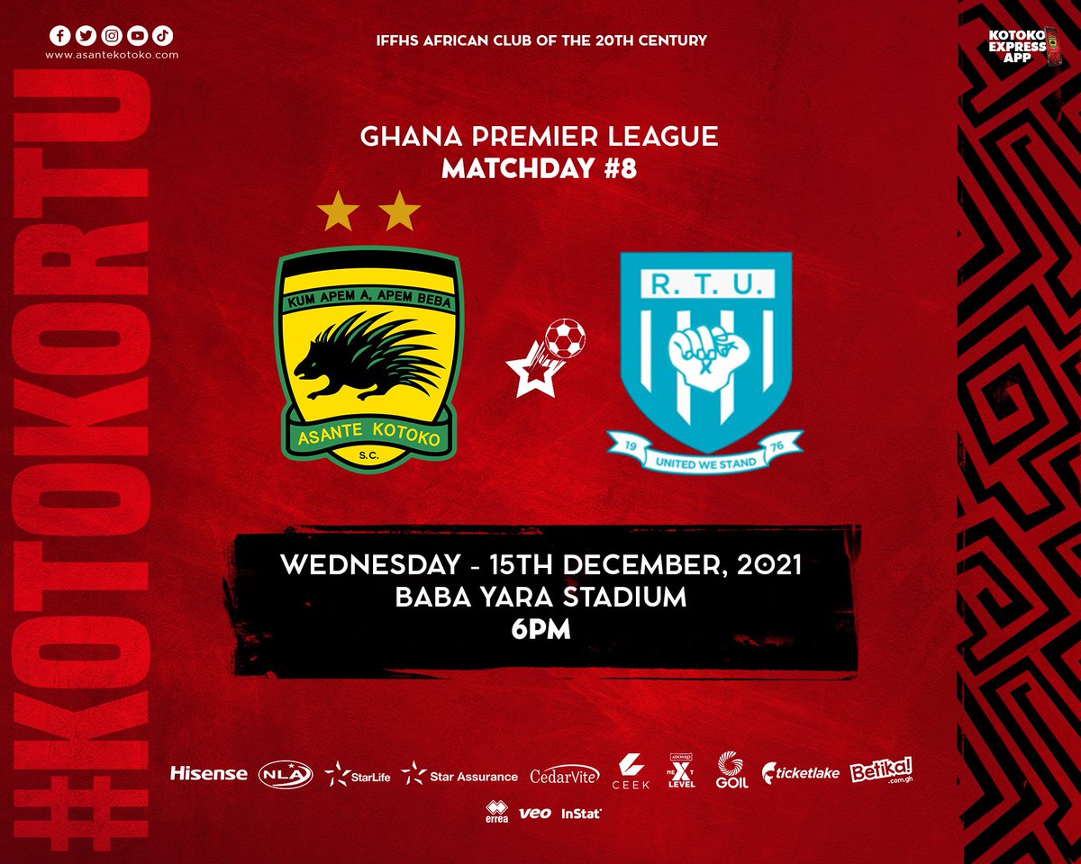 AsanteKotoko_SC's tweet photo. ๐พ๐. ๐จ๐๐. ๐ฉ๐๐๐.
Tonight, we return to action!!๐ช
๐ RTU
๐ #GPLmd8
๐ Baba Yara Stadium
๐ 6:00pm
๐ GHs 100, GHs 50, GHs 40, GHs 30
#AKSC #KotokoRTU https://t.co/2Qt08heifz