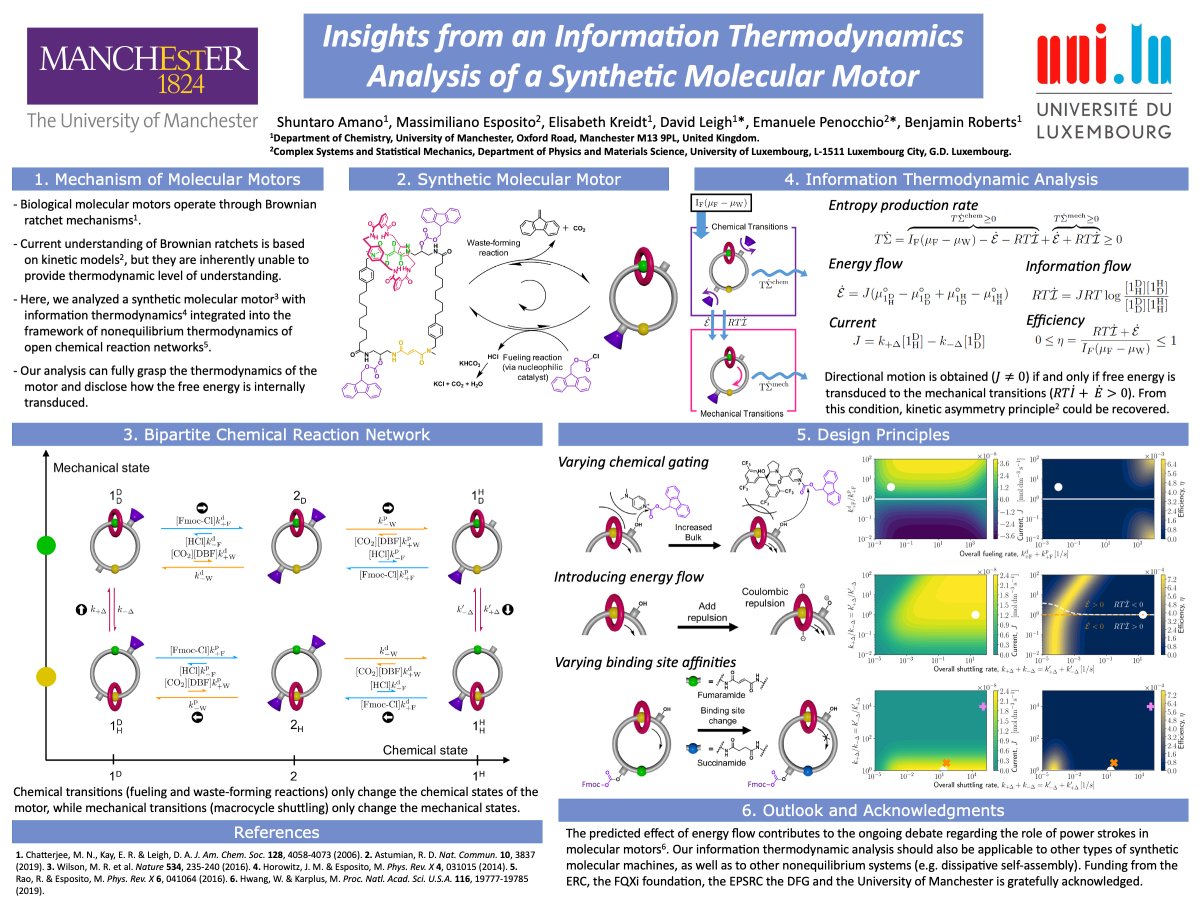 ShuntaroAmano's tweet photo. Gave a flash talk at #MASC2021 about information thermodynamic analysis of an autonomous catenane motor! We clarified how the free energy supplied by the chemical fuel is utilized for generating directional motion. Thanks for organizers, I'm happy to discuss :D https://t.co/znNzMqdx9q