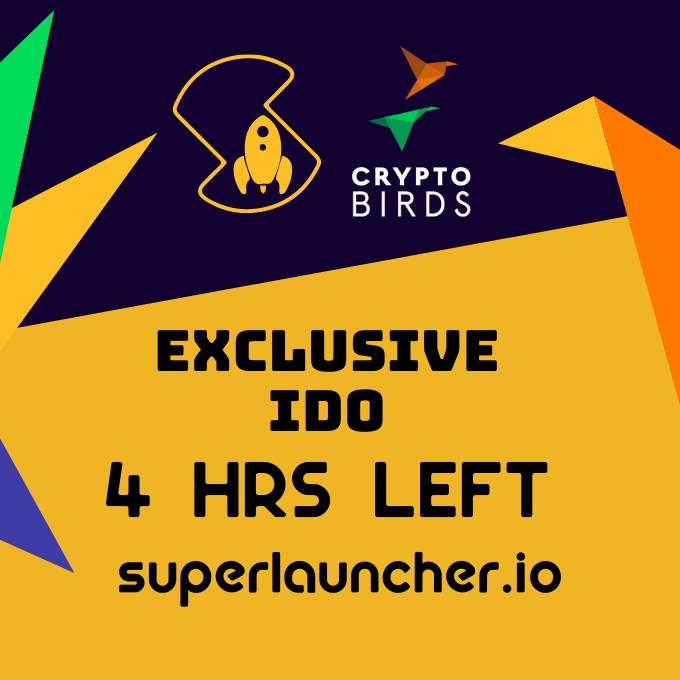 hyperlauncherAI's tweet photo. ⏳ 4 hours left before @CryptoBirds exclusive #IDO on #SuperLauncherDAO 🚀 

Don't miss out on the only chance to get $XCB before it lists on @ape_swap &amp; @PancakeSwap 🔥

⏰ 15 DEC, 2PM UTC

https://t.co/S1LrHHhfZ9

$LAUNCH #BSCGem #BSC https://t.co/0toIfPeX71