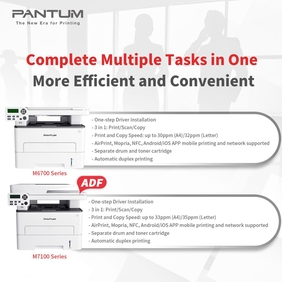 PantumPrinter's tweet photo. ❤️“Too huge, too complex… why printers are so flashy?”
Maybe you need multifunction printers- Pantum M6700 and M7100 series:
✅3 in 1: print/scan/copy
✅Easy setup with one-step driver installation
✅ Separate drum and toner cartridge
Pantum is on the way to simplifying printing https://t.co/bqgA8nTO3k