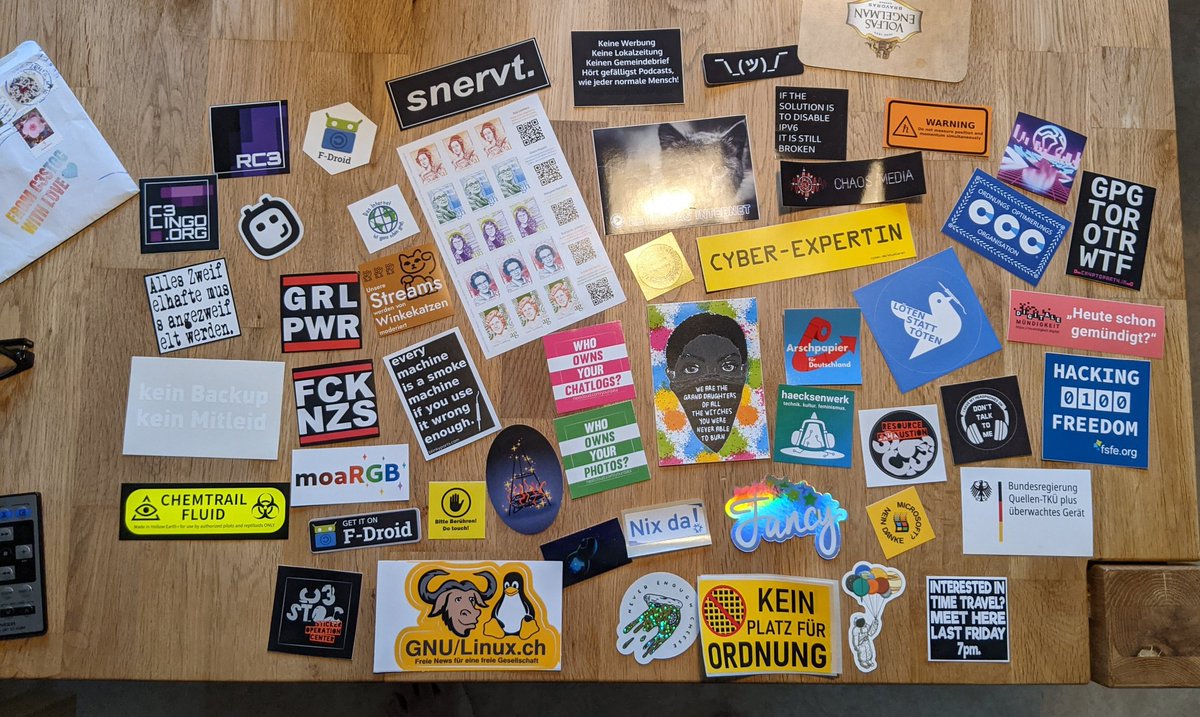 tbsprs's tweet photo. The fridge is almost full ... but we will find a spot. 🧐 Thanks to everybody who shared #stickers this year for #rc3! 😻 Thank you so much @c3stoc for the distribution!! 💌 #c3stoc https://t.co/n51CezZ38Y