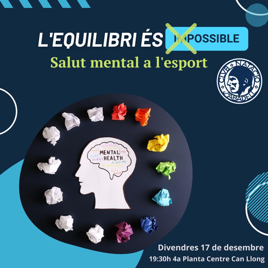 cnswaterpolo's tweet photo. Aquest divendres 17, a les 19.30 a la 4a planta de Can Llong, xerrada sobre SALUT MENTAL a l'esport !
No te la perdis !
#somCNSabade #carreradualCNS #educaciointegral https://t.co/qTyZqrN6hP