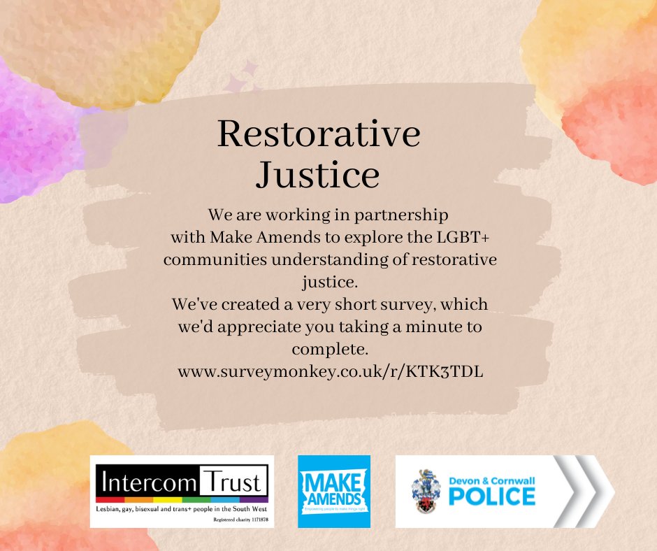 IntercomTrust's tweet photo. If you haven't done so already - why not take a minute to complete this very short #survey? We're working in partnership with @makeamendsrj to explore the LGBT+ communities understanding of #restorativejustice. Thanks for taking the time to help: https://t.co/SqQPvgAp63 https://t.co/vDEvFzkPlX