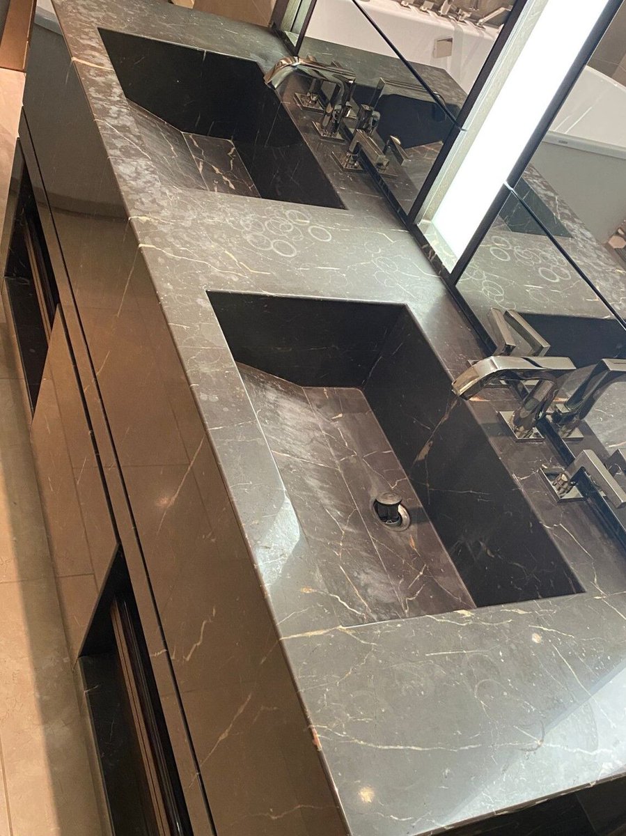 athenastonecare's tweet photo. Nero marquina is our favourite marble. Elegant and sophisticated, this marble requires regular maintenance in a bathroom to ensure it remains looking it's best. #beforeandafter #stonecareexperts https://t.co/pHryx7BVPt