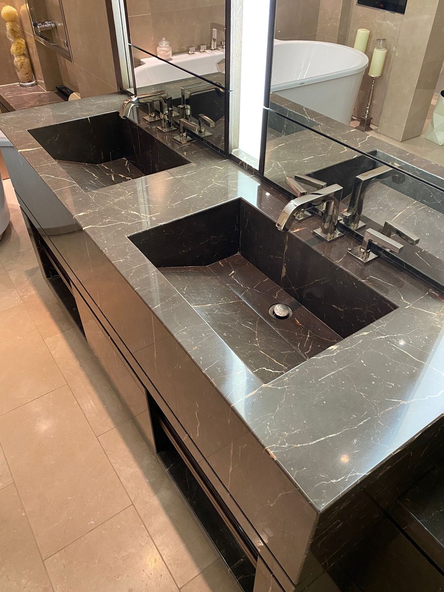 athenastonecare's tweet photo. Nero marquina is our favourite marble. Elegant and sophisticated, this marble requires regular maintenance in a bathroom to ensure it remains looking it's best. #beforeandafter #stonecareexperts https://t.co/pHryx7BVPt