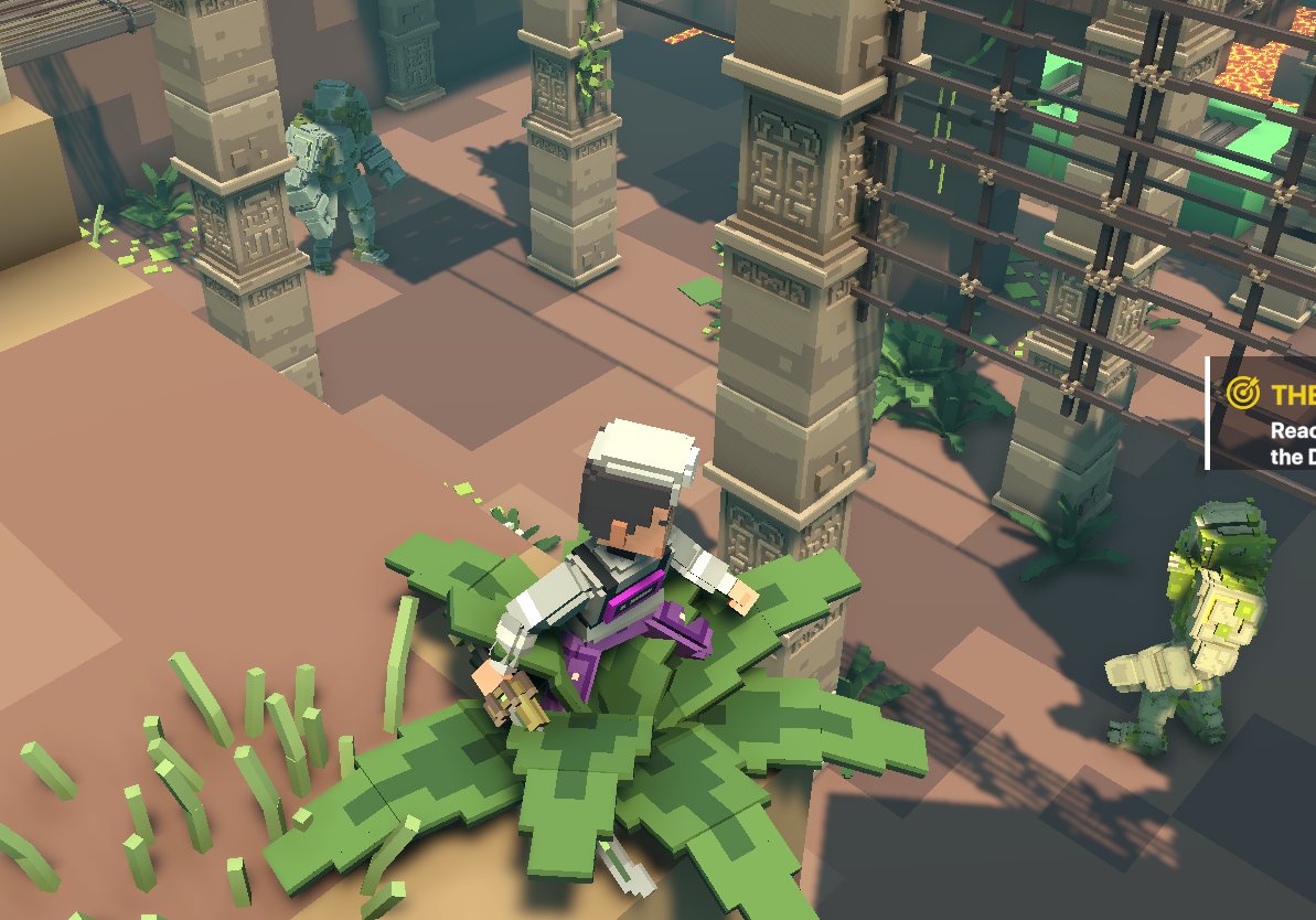 ZoraHarrison2's tweet photo. @TheSandboxGame Two Stone golems in the pit! And one Emerald after solving puzzle. https://t.co/1EujdpJYIy