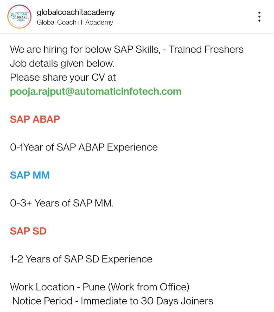 GlobalCoachITA1's tweet photo. #SAP #abap #sapmm #HIRINGNOW https://t.co/Y3UPyQ3otD