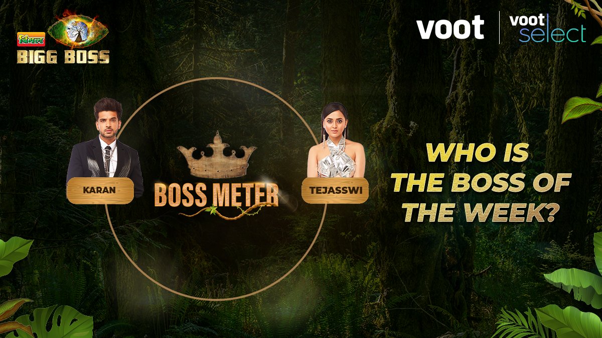 justvoot's tweet photo. Ek dusre ke against khada hai #BiggBoss15 ka power couple! Kaun banega inn mein se “Boss of the week”? 
Vote for your favourite contestant using their unique hashtag 👉🏼

#TejasswiIsTheBoss
#KaranIsTheBoss

#BiggBoss15OnVoot #BiggBossOnVoot 
@beingsalmankhan @colorstv https://t.co/NnOTtEdBfk