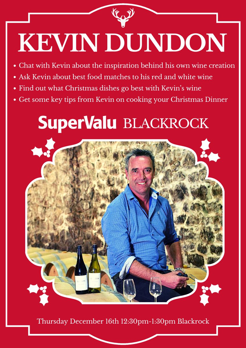 blackrockcentr's tweet photo. Chat about Christmas wine and inspiring cooking dishes with celebrity chef @Kevindundon in @SuperValuIRL Blackrock on Thurs 16 Dec from 12.30pm to 1.30pm. #dunbrody https://t.co/bFXRMHv621