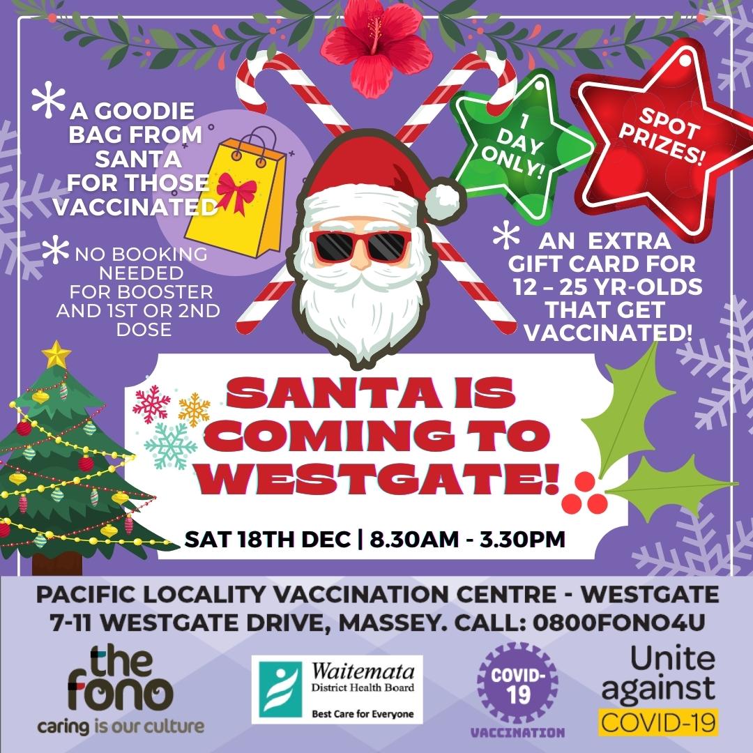 thefonohealth's tweet photo. πππ
ππ Ho ho ho!! Santa is coming to our Westgate Vaccination centre this Saturday 18th December!!! ππ Merry Christmas everyone!!!ππ #thefono #caringisourculture #plvc #plvcwestgate https://t.co/g7pKbhaz9W