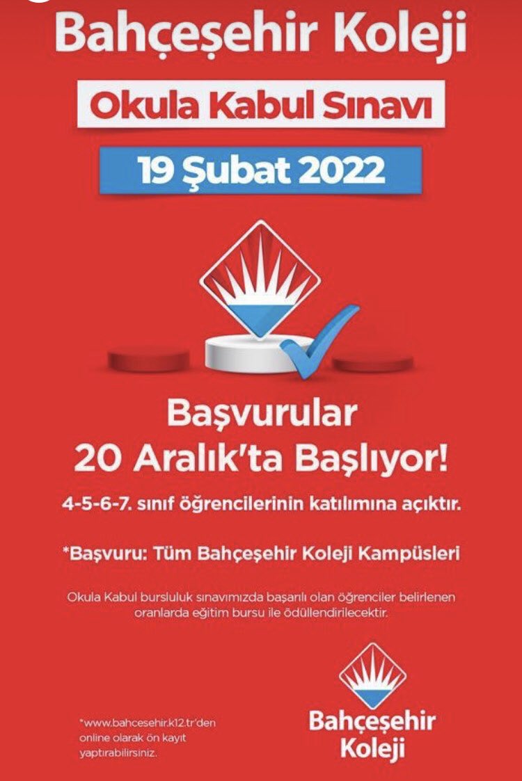 PinarUtacih's tweet photo. 🎯Hayal ettiğin geleceğe doğru yerden başlamak #SeninTercihin

Bahçeşehir Koleji “Okula Kabul Sınavı”Başvuruları 20 Aralık’ta Başlıyor!

#bahçeşehirkoleji https://t.co/kgwaot7VBq
