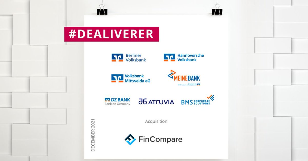 IEGNews's tweet photo. We are excited to announce our latest #deal of VAD Beteiligungen GmbH acquiring 100% of FinCompare.
We are certain this unique deal in corporate banking will change the B2B marketplace for financial products in Germany for good.
#iegbanking #dealiverer #fincompare https://t.co/w2YWSVNN8Z