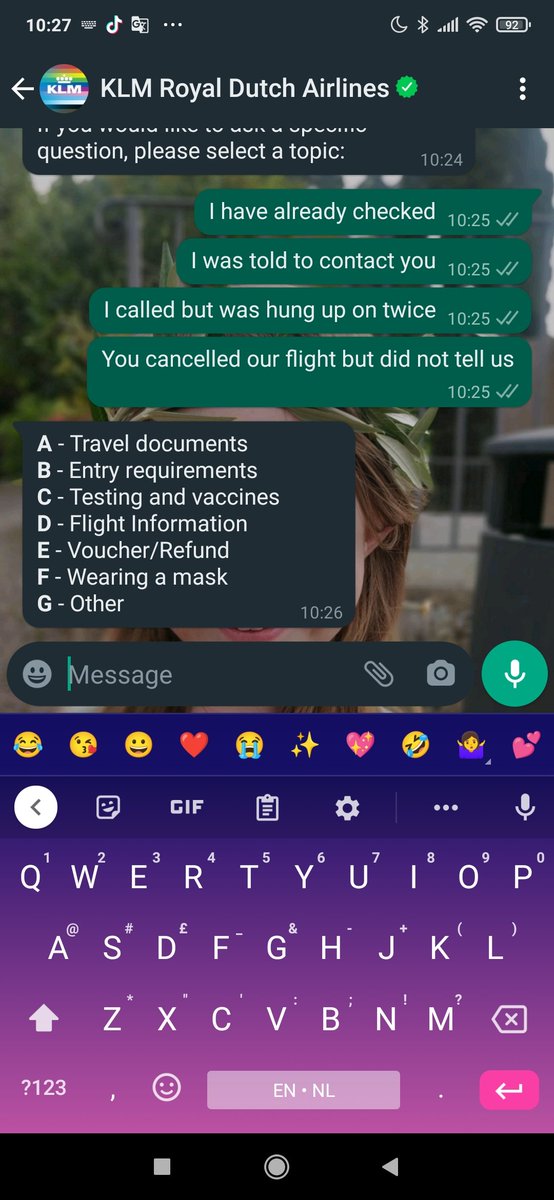samaraparker's tweet photo. @KLM  with the best customer service 🤦‍♀️ https://t.co/izghv9staJ
