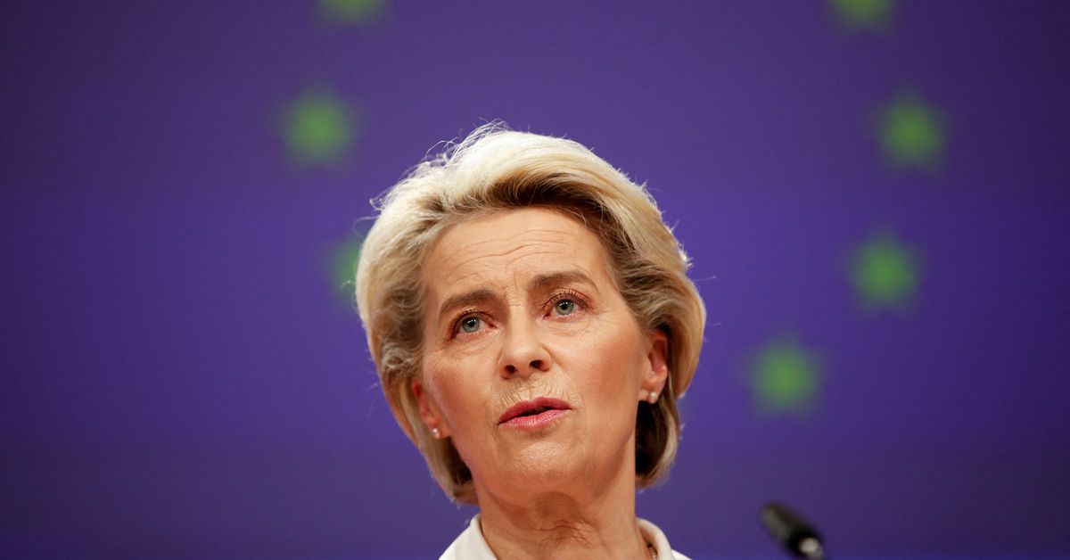 Reuters's tweet photo. EU ready to take "unprecedented measures" against Russia - von der Leyen https://t.co/dm22sLBfP3 https://t.co/4gzs0J2EoS
