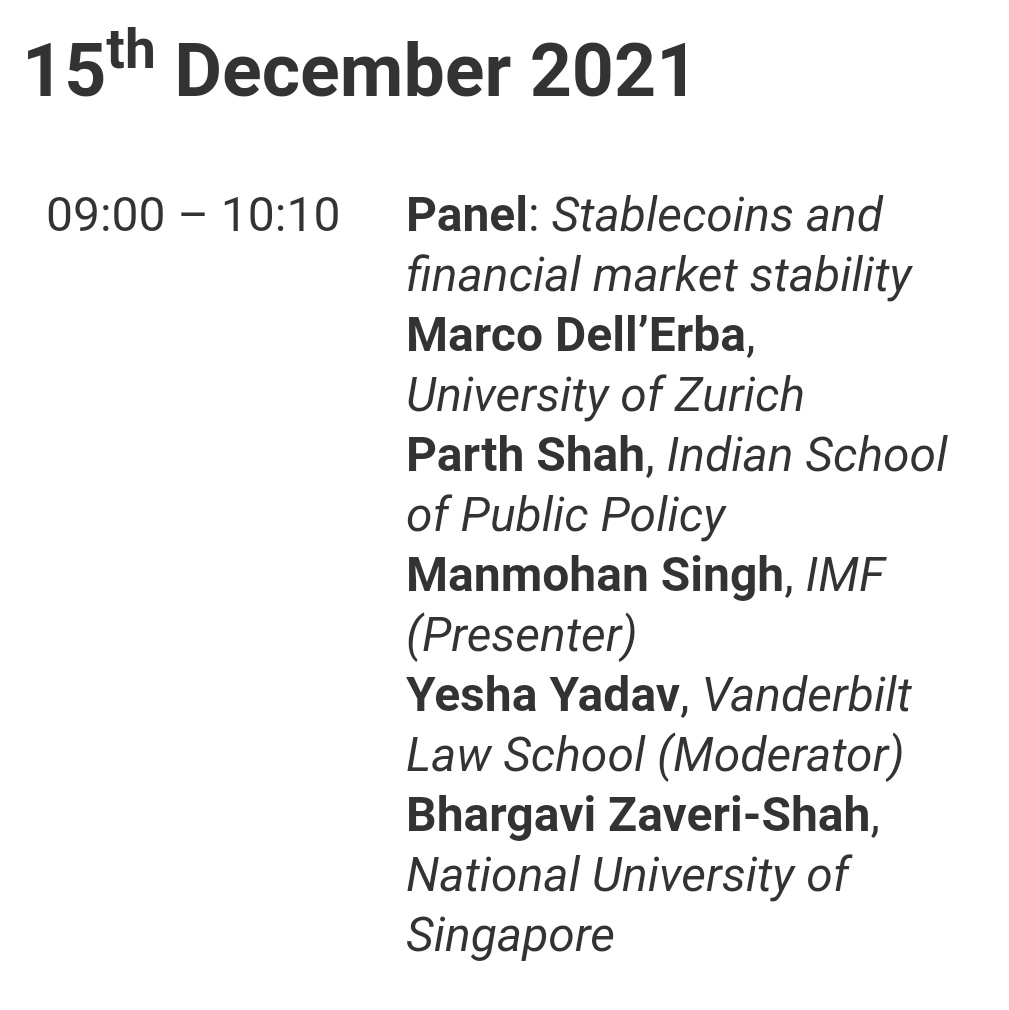 Great Panel on stablecoins early this morning in Mumbai. Thank you Yesha Yadav &amp; <a href="/vanderbiltlaw/">Vanderbilt Law</a>  @SPJIMRfor xKDR forum for hosting a tremendous panel with great researchers from <a href="/NusLaw/">Nus law</a>, <a href="/IMFNews/">IMF</a>, <a href="/ispp_edu/">Indian School of Public Policy</a>. <a href="/bhargavizaveri/">Bhargavi</a>