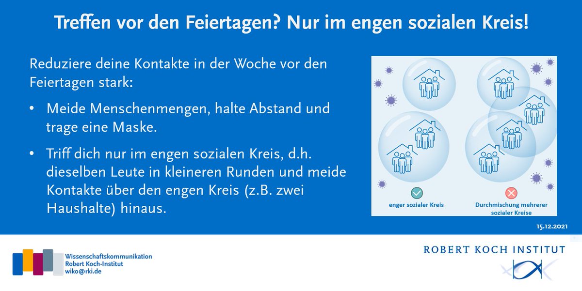 RKI_fuer_Euch's tweet photo. ✨Tipps für die #Feiertage - Teil 1

Reduziere Kontakte in der Woche vor den Feiertagen stark: 
Triff dieselben Leute in kleineren Runden. Kontakte über viele Kreise hinweg steigern das Risiko, dass das #Virus sich verbreitet.

#COVID19 https://t.co/uo3zcLdusD