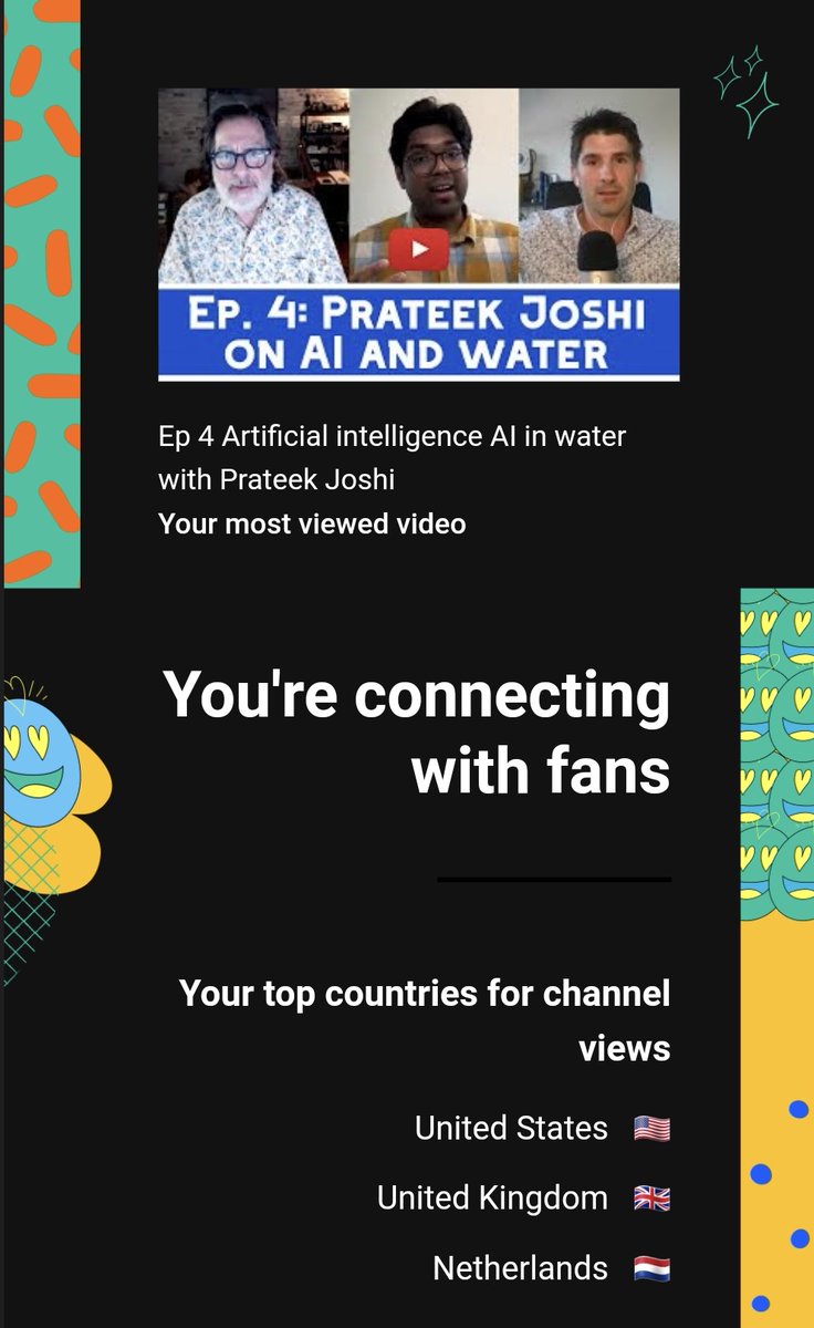 TomFWater's tweet image. Fantastic figures from #TheStream #podcast in 2021, @will_sarni!

- 26,900 mins watched (thanks Mum!😅)
- 3,904 views 
- Most viewed in US, UK &amp;amp; NL
- Most popular episode? @prateekj on #AI &amp;amp; #water!

Here's to the journey and Season 4 in 2022 🎙️📺🎧

#MyYearOnYouTube2021