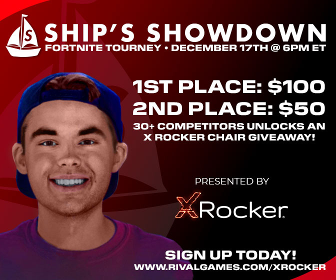 XRockerGaming's tweet photo. โ๏ธ Sign up now for @ShipStreaming's Fortnite tourney this Friday Dec. 17th for your chance to win BIG!
๐ฒ https://t.co/1UZvBmbZth
#XRockerGaming | #XRockerRivals https://t.co/uRP325J0iL