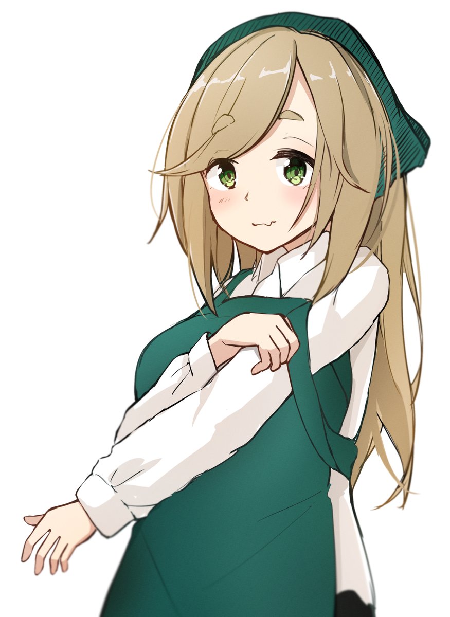 inuyama aoi 1girl skin fang solo green eyes fang long hair apron  illustration images