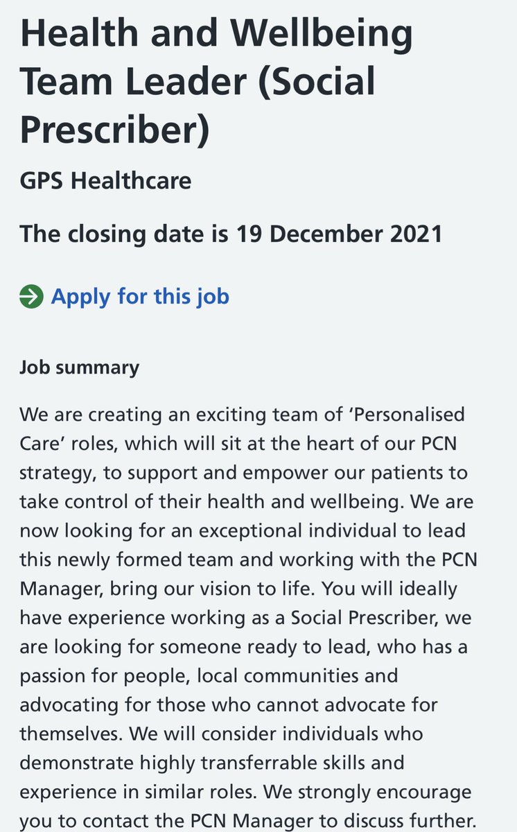 Come and join our amazing team! Apply through NHS Jobs - search for health and well-being team lead, Solihull ☺️ #socialprescribing #personalisedcare #communitychampion #communitymatters #PCN #PrimaryCare #healthinequalities