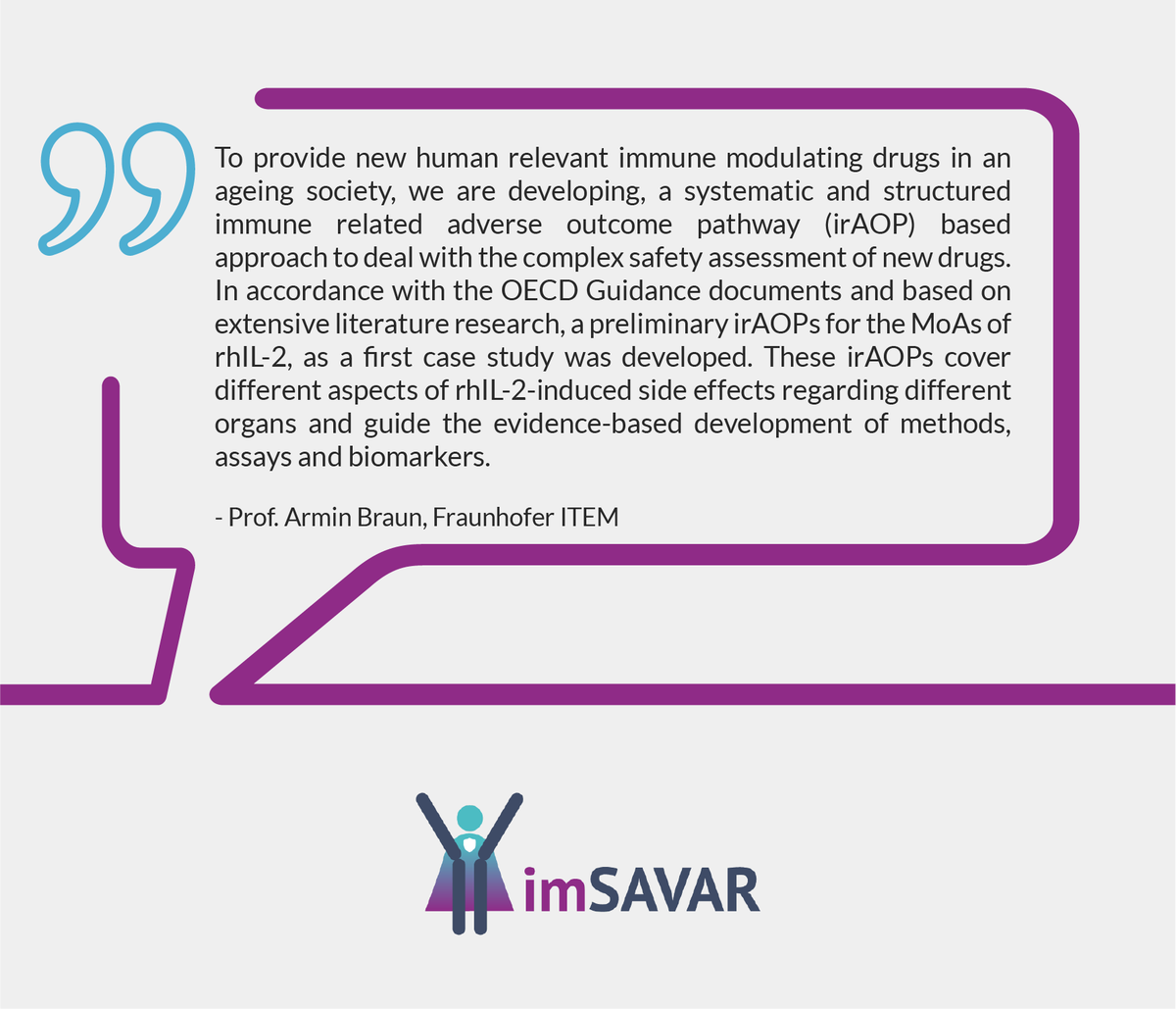 Imsavar_IMI2's tweet image. WP3 is focused on the safety assessment of #immuno-inflammatory therapeutics with #irAOP of the MoA #rhIL-2 already developed. 
Further info on our website 
bit.ly/31QgSmh