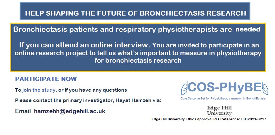 ⭐️Any physiotherapists managing patients with bronchiectasis!! ⭐️

Please support this research looking at core outcome measures in physiotherapy studies in bronchiectasis! 🫁<a href="/PhyBEStudy/">The COS Physiotherapy Bronchiectasis Study</a> <a href="/lunguk/">British Lung Foundation</a> <a href="/EuropeanLung/">European Lung Foundation</a> <a href="/TheACPRC/">ACPRC</a> <a href="/BronchiectasisR/">Bronchiectasis Info and Research</a> <a href="/BronchiectasisI/">myrarelife</a>