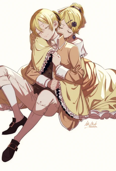 悪ノ大罪シリーズ、プロセカコラボおめでとうございます。壱加さんデザインの二人を描いた事が無かったので記念に。公式とは関係のないファンアートです。 