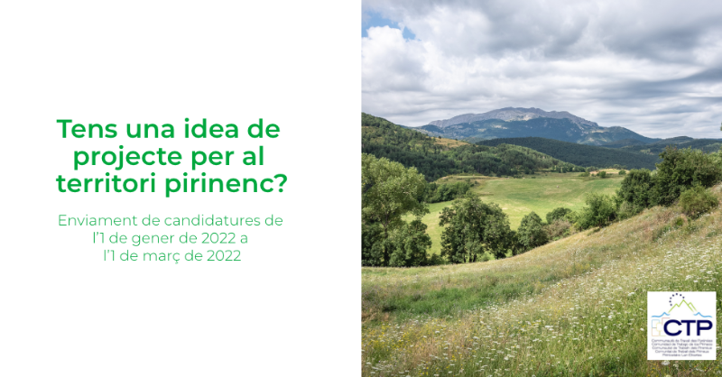 CTPcooperation's tweet photo. Tens una idea de projecte per al territori pirinenc? Això t'interessa! Convocatòria de microprojectes
📌Enviament de candidatures de l'1 de gener de 2022 a l'1 de març de 2022
+Info aquí 👉🏼 https://t.co/aTaWgB87lg https://t.co/V4XFcCVkLN