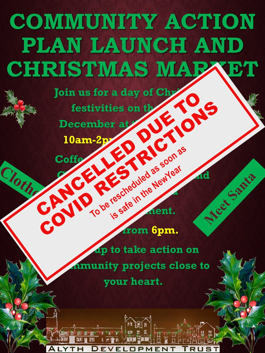 AlythTrust's tweet photo. Sadly, due to the new covid guidelines and restrictions announced yesterday, we're postponing the CAP Launch and Christmas Market this Saturday (18 Dec).  We want to play our part in keeping everyone as safe as possible.  Keep an eye open for a rescheduled date in the New Year. https://t.co/37tq9YUkTl