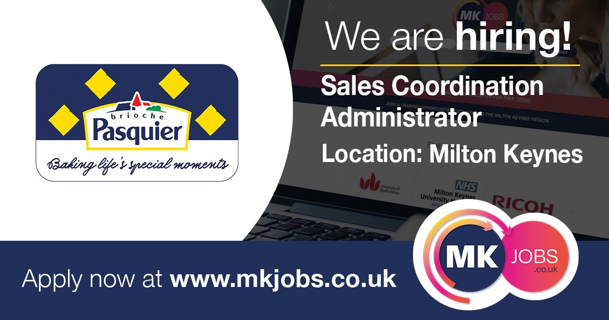 Brioche Pasquier are looking for a new 'Sales Coordination Administrator'.

If you would like to work with them, click here to apply! -&gt; mkjobs.co.uk/.../sales-coor…