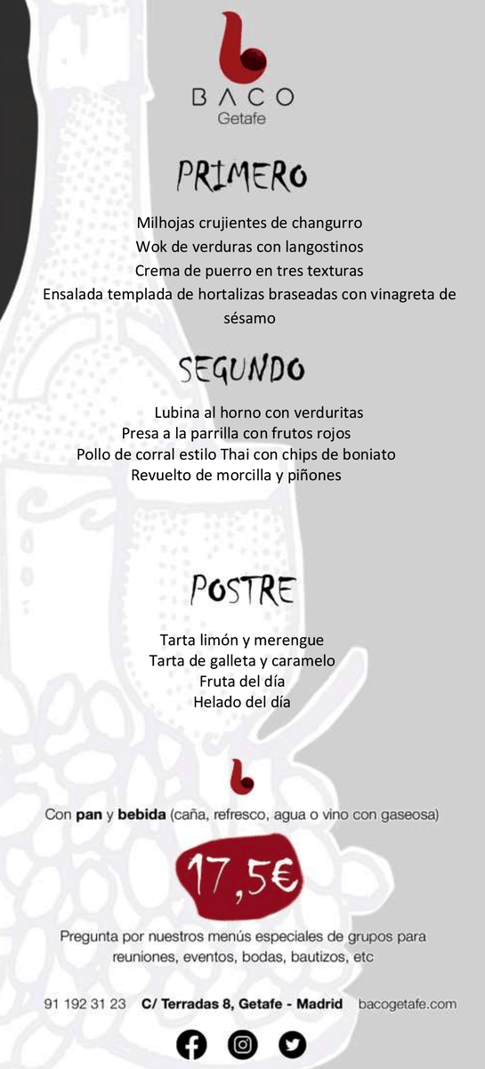 Coge impulso y ven a cargar pilas con el #menú que tenemos preparado para este #miércoles 💪.
👇Echa un vistazo a estos deliciosos platos ¿Con cuál te quedas?😎

 #bacogetafe #menudeldia #restaurantesgetafe
