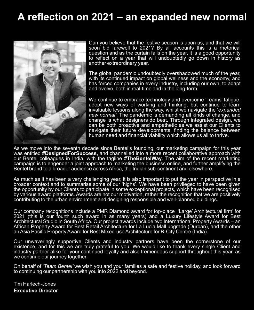 Bentel_Assoc's tweet photo. @timharlechjones our Executive Director reflects on the year 2021- End year closing remarks. https://t.co/CE1Knw5PVm
