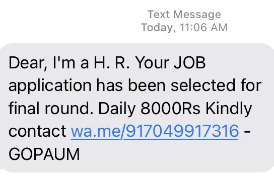 SadScribe's tweet photo. Are there people who actually fall for this crap ? #phonefrauds #phishing #bogusmessages https://t.co/wdDL3cZrqL