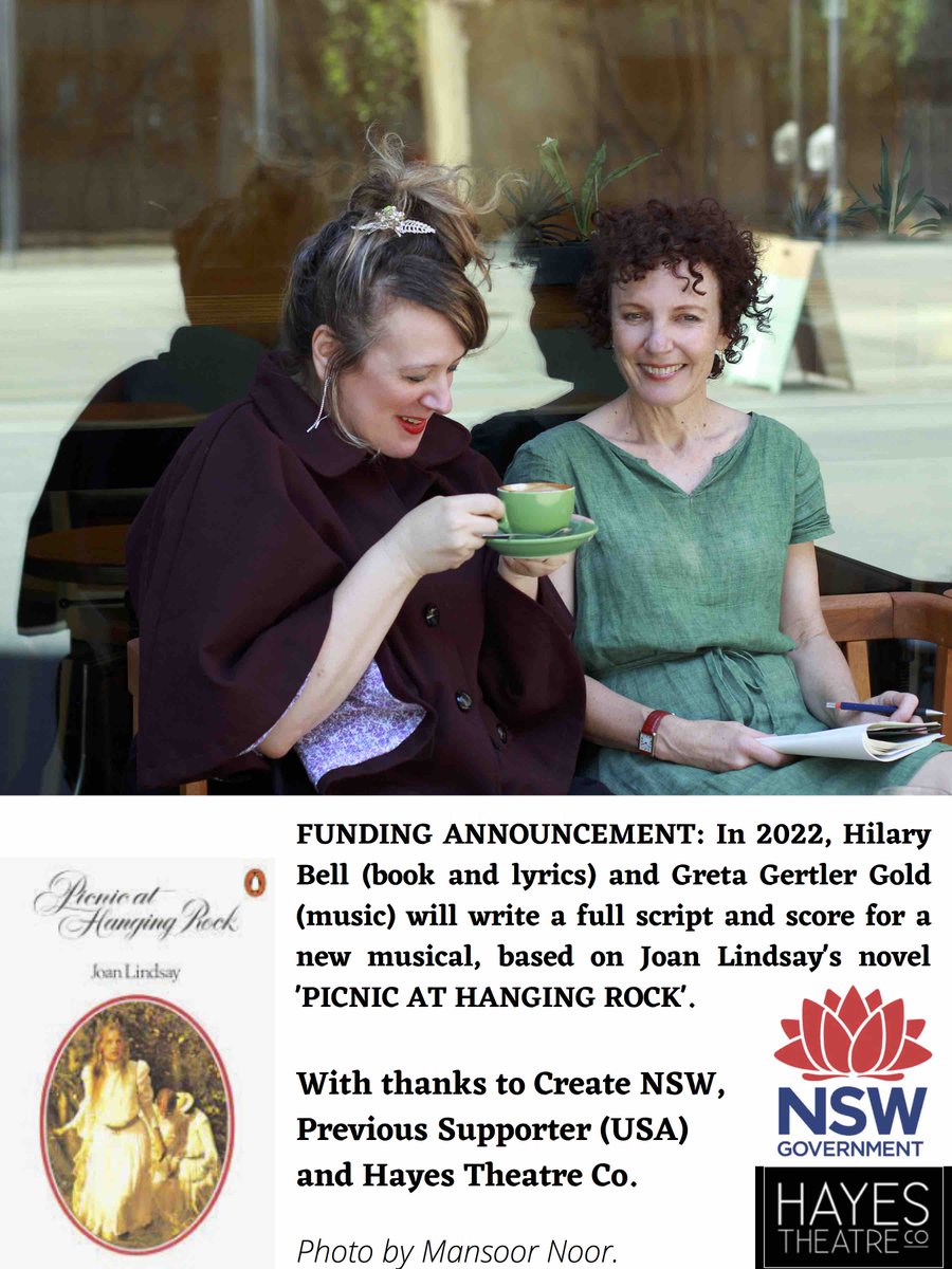 Playwright Hilary Bell and I have been successful in securing funding for the first draft of book, lyrics and music of 'Picnic at Hanging Rock' musical in 2022!! With huge thanks to Create NSW, Previous Supporter (USA) and Hayes Theatre Co (seed funding)  #maestra #newmusicals