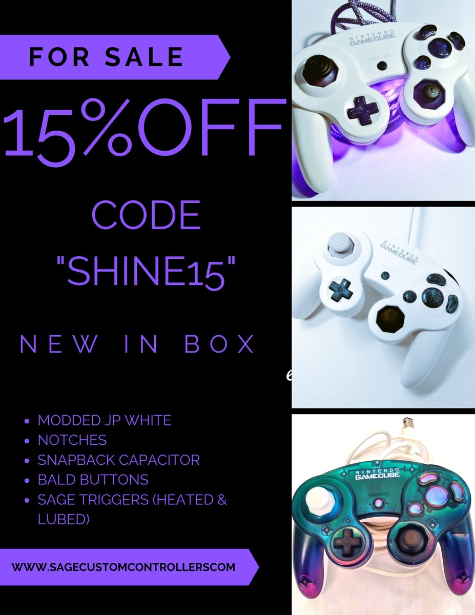 Sage_SSBM's tweet image. CHECK OUT OUR HOLIDAY SALE WERE GIVING AWAY 15% OFF ALL NEW IN BOX JP WHITE CONTROLLERS ALL THIS WEEK WITH CODE &quot;SHINE15&quot; SAGECUSTOMCONTROLLERS.COM #GAMECUBECONTROLLERS #NINTENDO