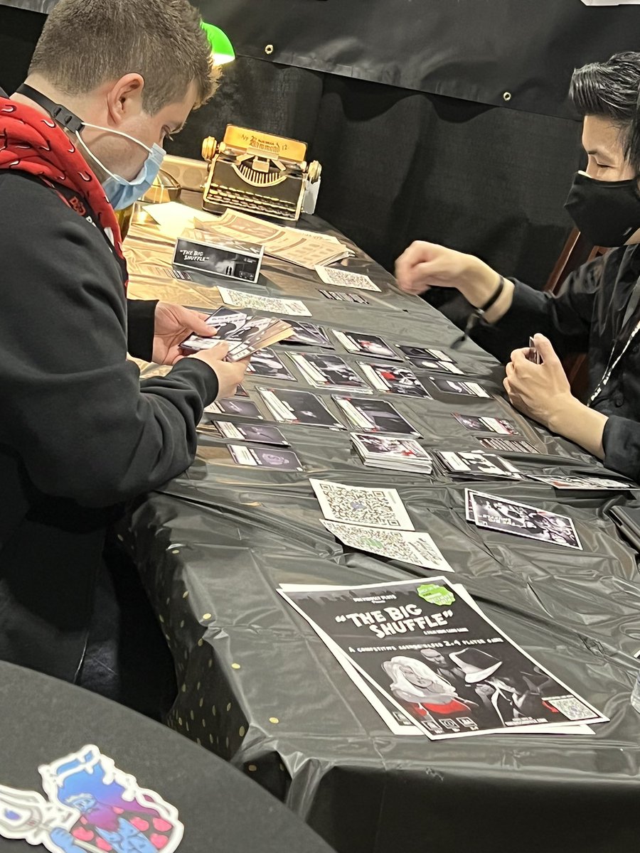 evaction's tweet photo. Got a preview of @PreviouslyPluto upcoming title “The Big Shuffle”, a film noir inspired card game at #paxunplugged2021 #pax #paxunplugged #previouslypluto #thebigshuffle #filmnoir #cardgame https://t.co/eM6n0KeMGr