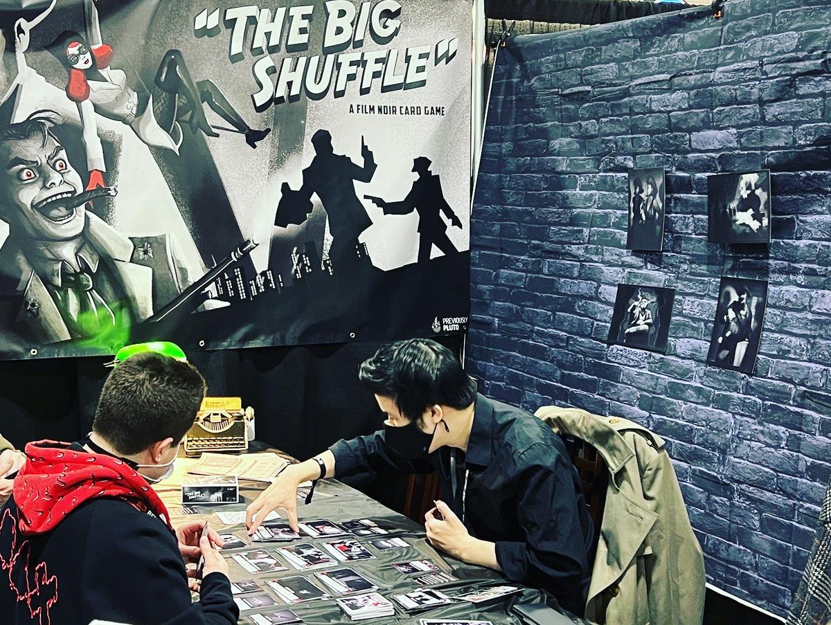 evaction's tweet photo. Got a preview of @PreviouslyPluto upcoming title “The Big Shuffle”, a film noir inspired card game at #paxunplugged2021 #pax #paxunplugged #previouslypluto #thebigshuffle #filmnoir #cardgame https://t.co/eM6n0KeMGr