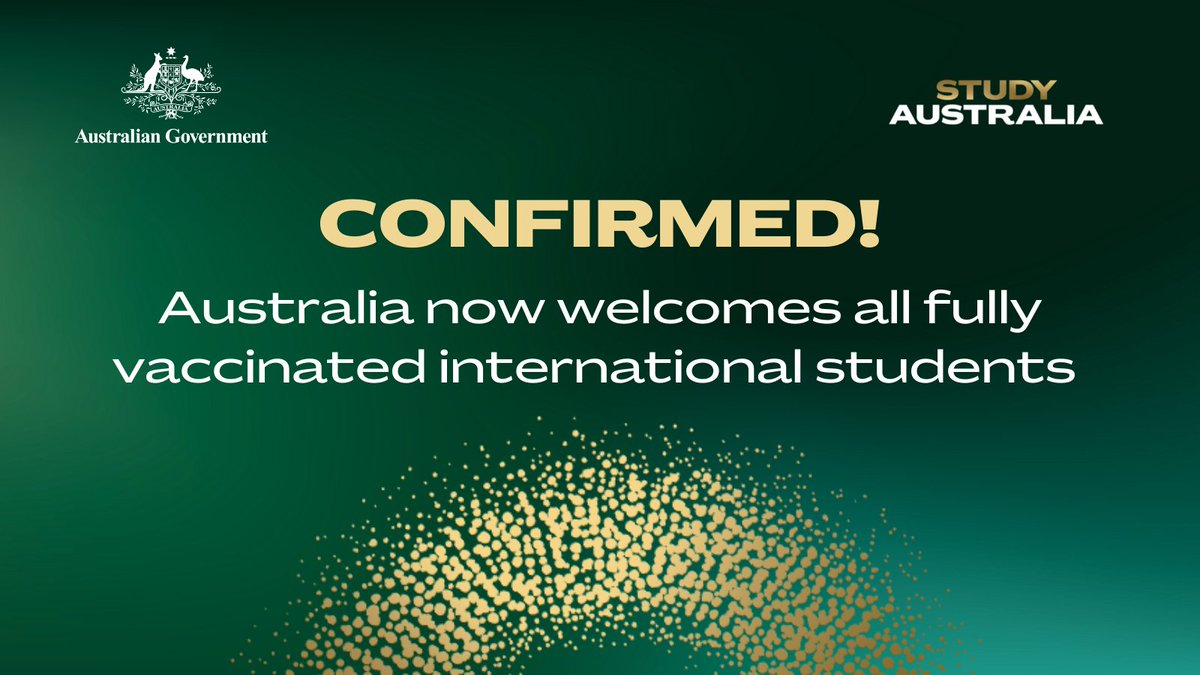 From today, 15 December 2021, Australia welcomes all fully vaccinated international students ✈️

Australia are delighted to welcome new and returning international students to Australian shores! 🇦🇺

Read more: ow.ly/RWJE50Hb13t
#WelcomeBackToAus #StudyAustralia